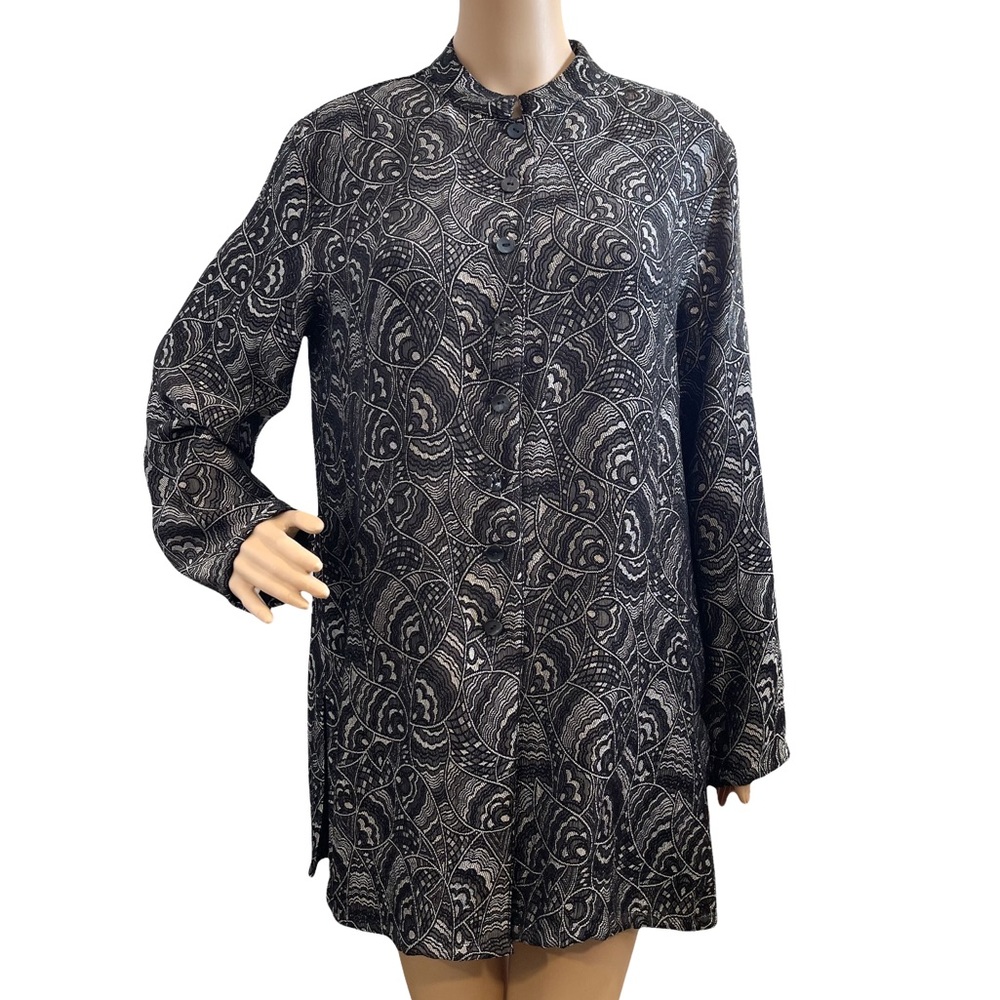 Chico's size M metallic brocade jacket black silver